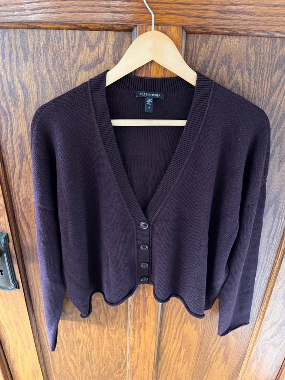Eileen Fisher Plum Purple Button-Front V-Neck Organic Cotton Lyocell Cardigan EC